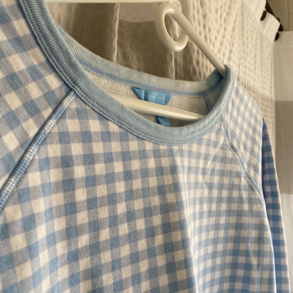 DRAPER JAMES • Women’s Natalie Sweatshirt in Light Blue Gingham Cotton Size XL